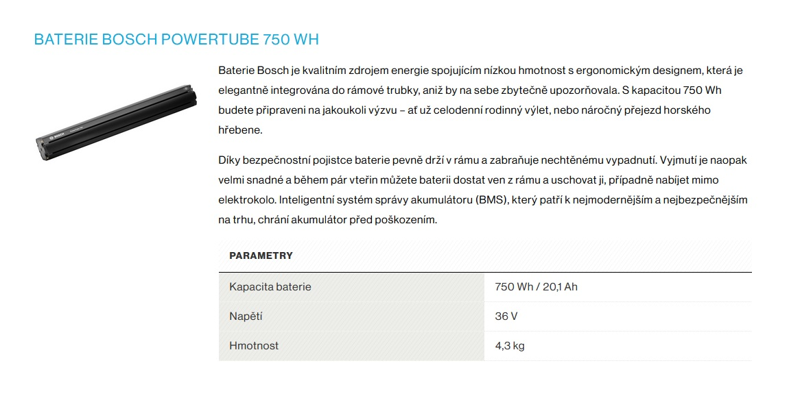 Integrovaná baterie Bosch PowerTube 750 Smart System