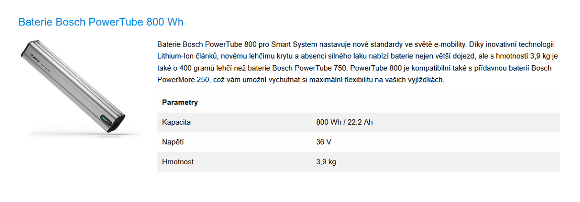 Baterie Bosch PowerTube 800 Smart