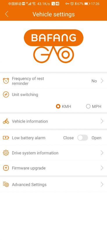 Mobilní aplikace Bafang Go+