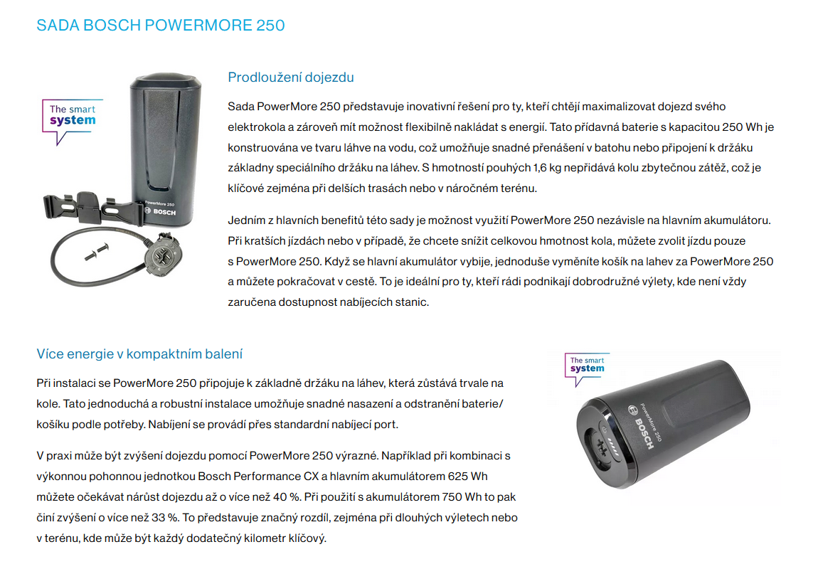 Přídavná baterie Bosch PowerMore 250 Smart System