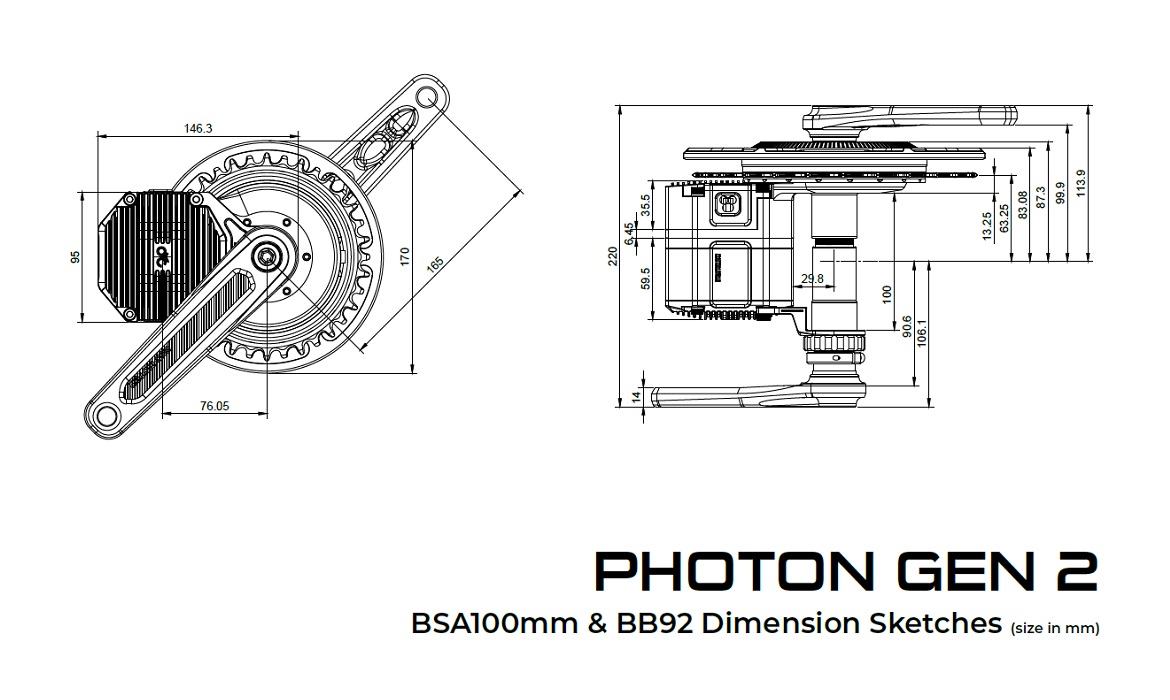 Rozměry středového pohonu CYC Photon G2