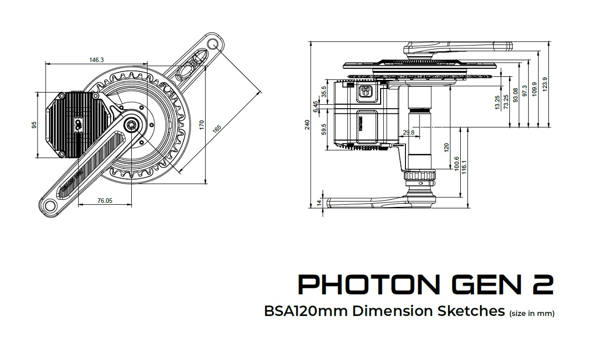 Rozměry středového pohonu CYC Photon G2