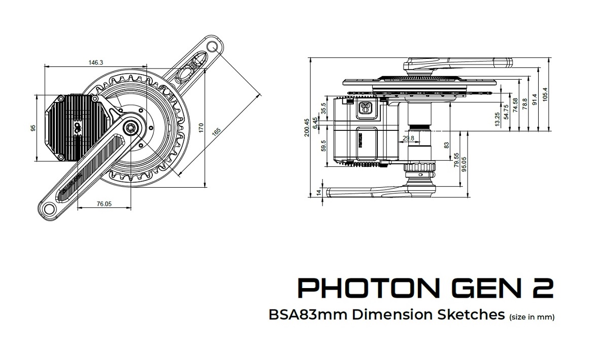 Rozměry středového pohonu CYC Photon G2