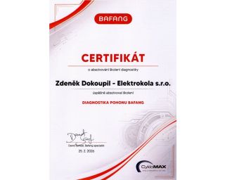 Certifikát Bafang 2026